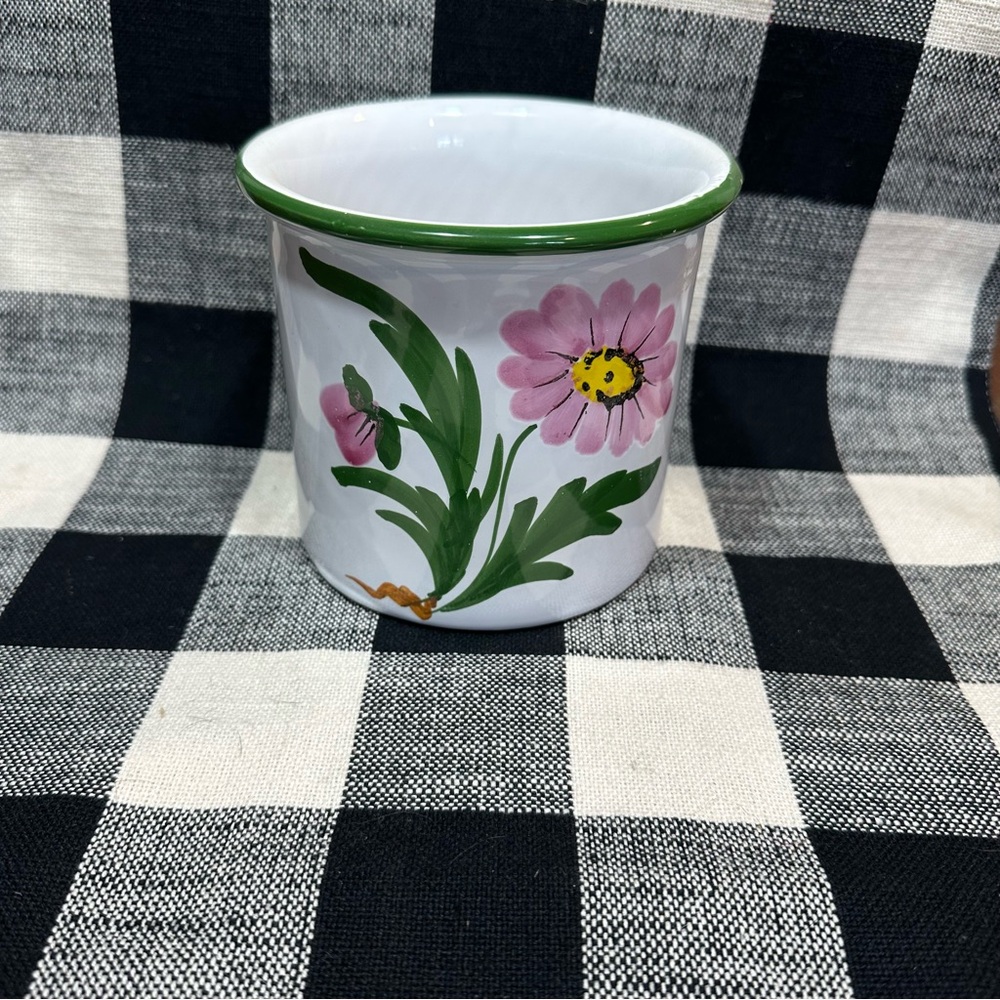 Ceramic Italian, crock, vase, canister with pretty hand, painted floral design